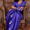 Smart Royal Blue Banarasi Satin Silk Saree With Captivating Blouse