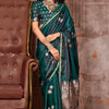 Fairytale Dark Green Banarasi Satin Silk Saree With Angelic Blouse