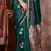 Fairytale Dark Green Banarasi Satin Silk Saree With Angelic Blouse
