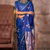 Desuetude Navy Blue Banarasi Satin Silk Saree With Fugacious Blouse