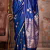 Desuetude Navy Blue Banarasi Satin Silk Saree With Fugacious Blouse