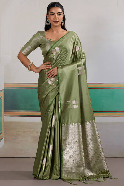 Dulcet Green Banarasi Satin Silk Saree With Felicitous Blouse