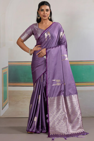Staring Lavender Banarasi Satin Silk Saree With Desiring Blouse