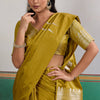 Efflorescence Mustard Banarasi Satin Silk Saree With Comely Blouse