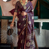 Gleaming Wine Banarasi Satin Silk Saree With Gorgeous Blouse
