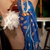 Adorable Blue Banarasi Satin Silk Saree With Exceptional Blouse