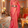 Groovy Pink Kanjivaram Silk Saree With Entrancing Blouse Piece