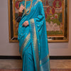 Seraglio Firozi Soft Banarasi Silk Saree With Palimpsest Blouse Piece
