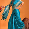 Susurrous Teal Blue Soft Banarasi Silk Saree With Embellished Blouse Piece