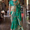 Scintillating Rama Soft Banarasi Silk Saree With Eloquence Blouse Piece