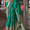Scintillating Rama Soft Banarasi Silk Saree With Eloquence Blouse Piece
