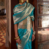 Sonorous Firozi Soft Banarasi Silk Saree With Charismatic Blouse Piece