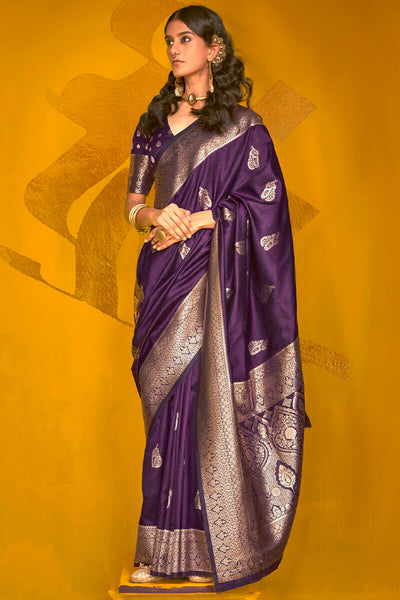Entrancing Purple Soft Banarasi Silk Saree With Beauteous Blouse Piece