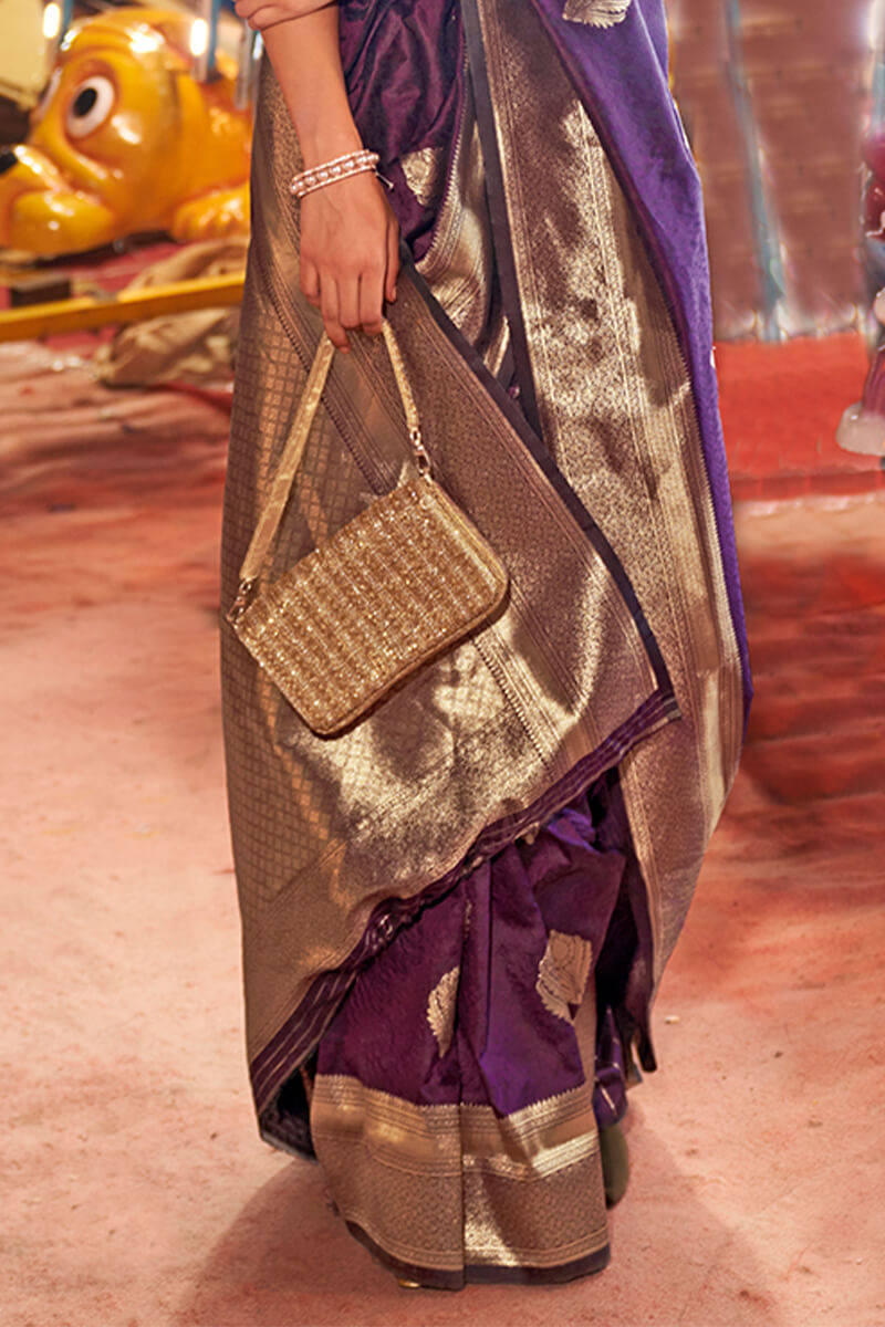 Prominent Purple Soft Banarasi Silk Saree With Desirable Blouse Piece