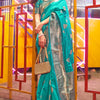 Prominent Turquoise Soft Banarasi Silk Saree With Desirable Blouse Piece
