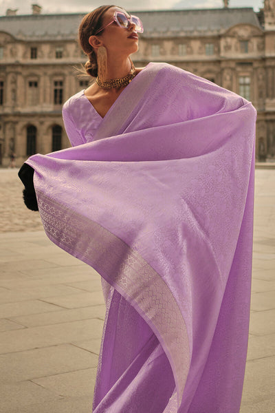 Prettiest Lavendor Soft Banarasi Silk Saree With Panache Blouse Piece