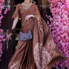 Stunning Brown Digital Printed Satin Silk Saree With Extraordinary Blouse Piece