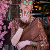 Stunning Brown Digital Printed Satin Silk Saree With Extraordinary Blouse Piece
