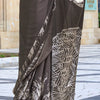 Stylish Dark Brown Digital Printed Satin Silk Saree With Staring Blouse Piece
