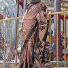 Demesne Brown Digital Printed Satin Silk Saree With Serendipity Blouse Piece