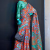 Beguiling Orange Digital Printed Satin Silk Saree With Embellished Blouse Piece