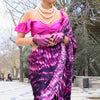 Dulcet Purple Digital Printed Satin Silk Saree With Ethereal Blouse Piece