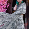 Engaging Grey Digital Printed Satin Silk Saree With Magnetic Blouse Piece