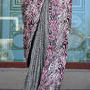 Nemesis Wine and Grey Digital Printed Satin Silk Saree With Elision Blouse Piece