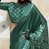 Conflate Dark Green Digital Printed Satin Silk Saree With Angelic Blouse Piece