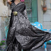 Twirling Black Digital Printed Satin Silk Saree With Arresting Blouse Piece