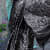 Twirling Black Digital Printed Satin Silk Saree With Arresting Blouse Piece