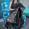 Twirling Black Digital Printed Satin Silk Saree With Arresting Blouse Piece