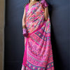Beautiful Pink Digital Printed Satin Silk Saree With Outstanding Blouse Piece