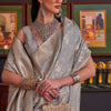 Flameboyant Grey Soft Banarasi Silk Saree With Exquisite Blouse Piece