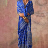 Forbearance Blue Ajrakh Printed Satin Silk Saree With Divine Blouse Piece