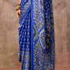 Forbearance Blue Ajrakh Printed Satin Silk Saree With Divine Blouse Piece