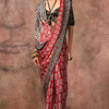 Demesne Red Ajrakh Printed Satin Silk Saree With Embrocation Blouse Piece