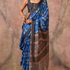 Jazzy Royal Blue Ajrakh Printed Satin Silk Saree With Captivating Blouse Piece