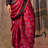 Mesmerising Maroon Ajrakh Printed Satin Silk Saree With Palimpsest Blouse Piece