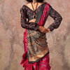 Mesmerising Maroon Ajrakh Printed Satin Silk Saree With Palimpsest Blouse Piece