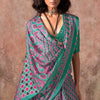 Lagniappe Sea Green Ajrakh Printed Satin Silk Saree With Glamorous Blouse Piece