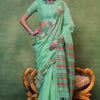 Trendy Sea Green Cotton Silk Saree With Sizzling Blouse Piece