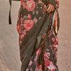 Exquisite Black Digital Printed Tussar Silk Saree With Groovy Blouse Piece