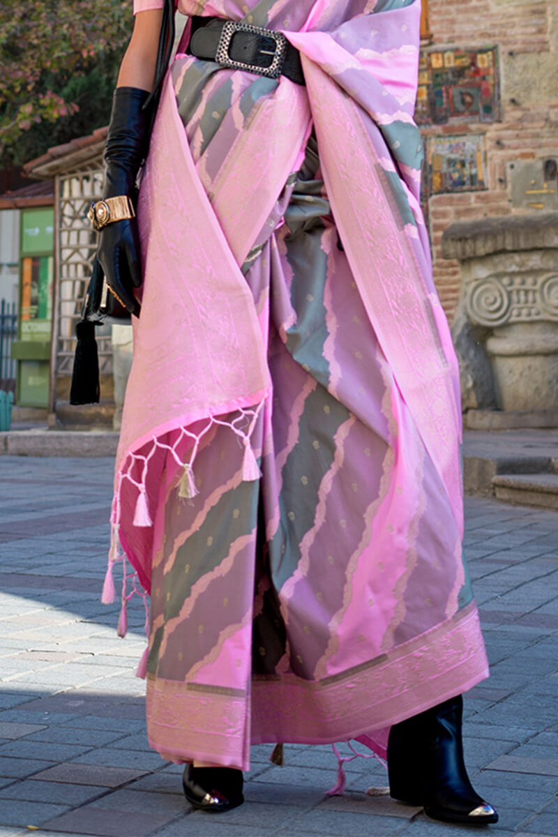 Pleasurable Baby Pink Soft Banarasi Silk Saree With Improbable Blouse Piece