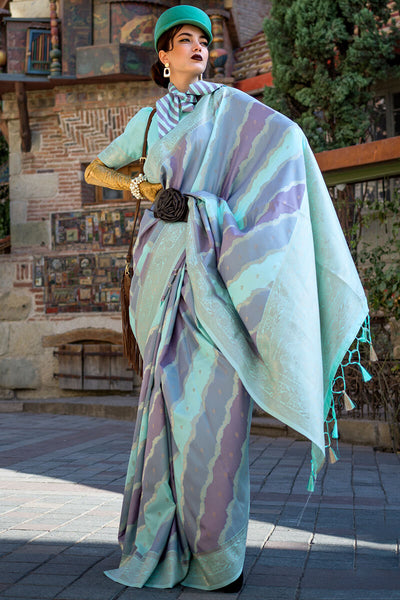 Seraglio Sky Soft Banarasi Silk Saree With Petrichor Blouse Piece