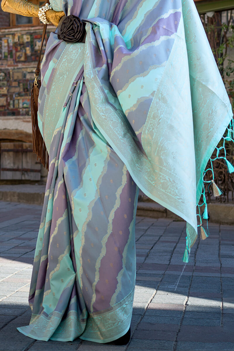 Seraglio Sky Soft Banarasi Silk Saree With Petrichor Blouse Piece