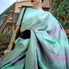 Prettiest Turquoise Soft Banarasi Silk Saree With Blooming Blouse Piece