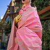 Elegant Baby Pink Soft Banarasi Silk Saree With Jazzy Blouse Piece
