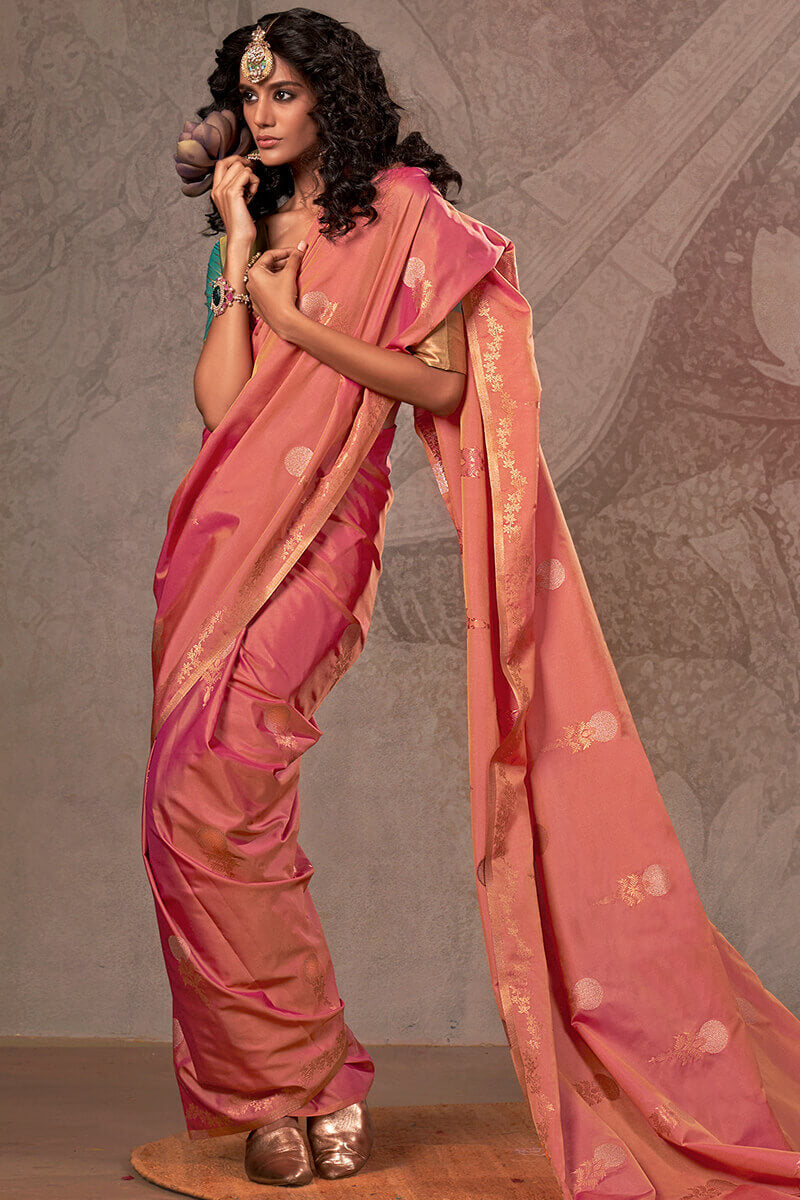 Exceptional Pink Two Tone Soft Banarasi Silk Saree With Nectarous Blouse