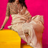 Vivacious Beige Soft Banarasi Tissue Silk Saree With Bewitching Blouse Piece